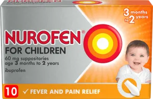 Nurofen for Children 60mg Suppositories age 3 months to 2 years 10 Suppositories