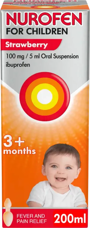 Nurofen for Children Strawberry 100mg/5ml Oral Suspension Spoon 200ml