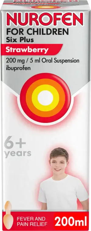 Nurofen for Children Six Plus Strawberry 200mg/5ml Oral Suspension 200ml