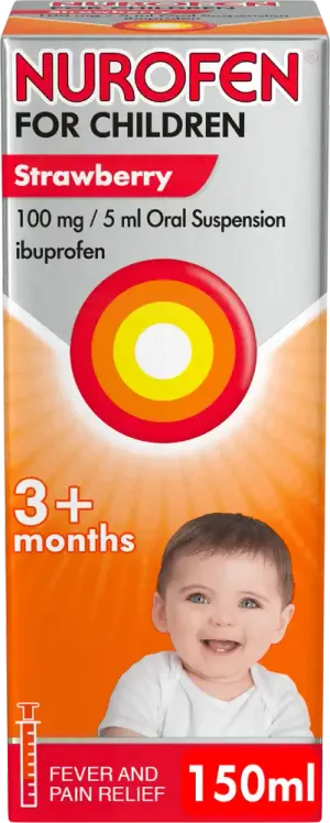 Nurofen for Children Strawberry 100mg/5ml Oral Suspension Syringe 150ml